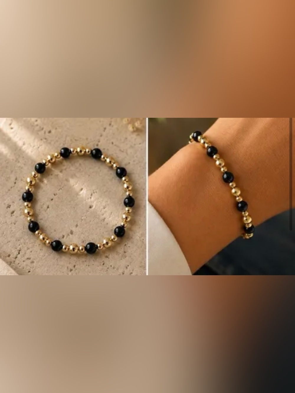 Gold & Black Beaded Stretch Bracelet - Women Jewelry